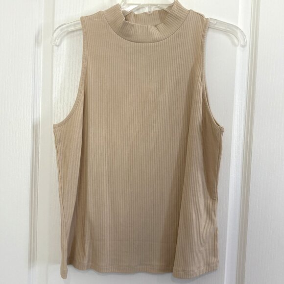 Old Navy Mock Neck Rib Knit Tank Top Sleeveless Tan Beige Size XL NEW - Picture 3 of 6